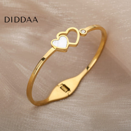 Luvre Bracelet | Gold Love Heart Zirconia Resizable Bangle - Gold - Bracelets
