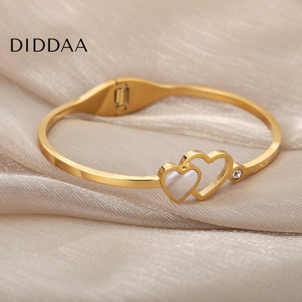 Luvre Bracelet | Gold Love Heart Zirconia Resizable Bangle - Gold - Bracelets