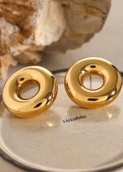 Original!! 18k gold stainless steel minimalist circle cut-out earrings ins minimalist titanium steel hoop earrings