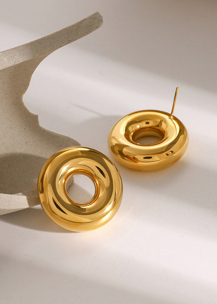 Original!! 18k gold stainless steel minimalist circle cut-out earrings ins minimalist titanium steel hoop earrings