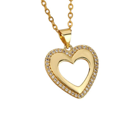 March Pendant Necklace | Gold Zirconia Hollow Heart Chain