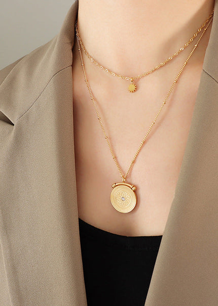 Eight star mang, double-layer necklace with diamond texture, fashionable and versatile, titanium steel jewelry, gold-plated clavicle chain jewelry, girls