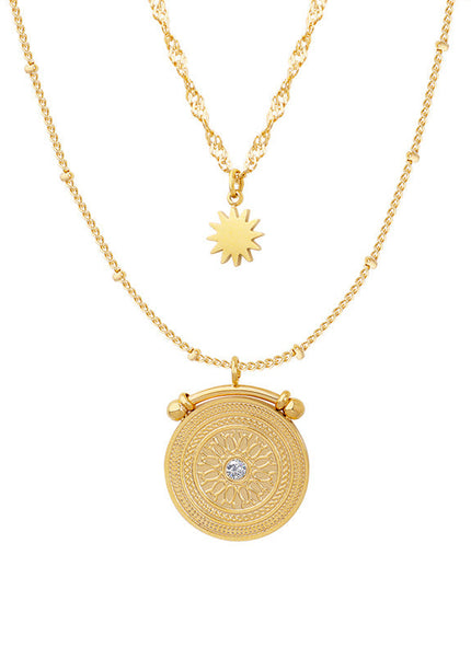 Eight star mang, double-layer necklace with diamond texture, fashionable and versatile, titanium steel jewelry, gold-plated clavicle chain jewelry, girls