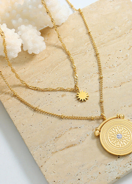 Eight star mang, double-layer necklace with diamond texture, fashionable and versatile, titanium steel jewelry, gold-plated clavicle chain jewelry, girls