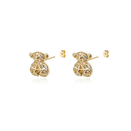 SOUVOIR 14K Gold Plated, Zirconia Earrings Matilda Earrings | Gold 3D Bear Zirconia Stud Earrings