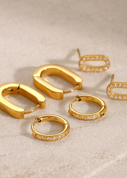 Jieding European and American three pairs of stainless steel circle rhinestone earrings premium sense earrings titanium steel earrings cross-border earring