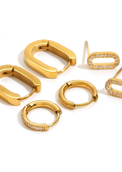 Jieding European and American three pairs of stainless steel circle rhinestone earrings premium sense earrings titanium steel earrings cross-border earring