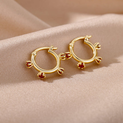 SOUVOIR SOUVOIR Earrings Monaco Earrings | Gold Red Stone Zirconia Simple Hoop Earrings