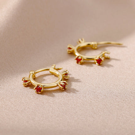 SOUVOIR Red SOUVOIR Earrings Monaco Earrings | Gold Red Stone Zirconia Simple Hoop Earrings