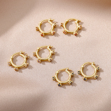 SOUVOIR SOUVOIR Earrings Monaco Earrings | Gold Red Stone Zirconia Simple Hoop Earrings