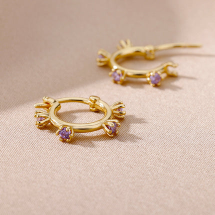 SOUVOIR Purple SOUVOIR Earrings Monaco Earrings | Gold Red Stone Zirconia Simple Hoop Earrings