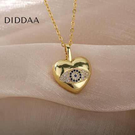 Motre Pendant Necklace | Gold Zirconia Evil Eye Chain - Gold - Necklaces