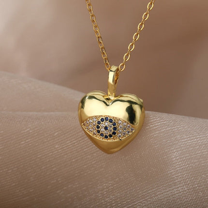 Motre Pendant Necklace | Gold Zirconia Evil Eye Chain - Gold - Necklaces