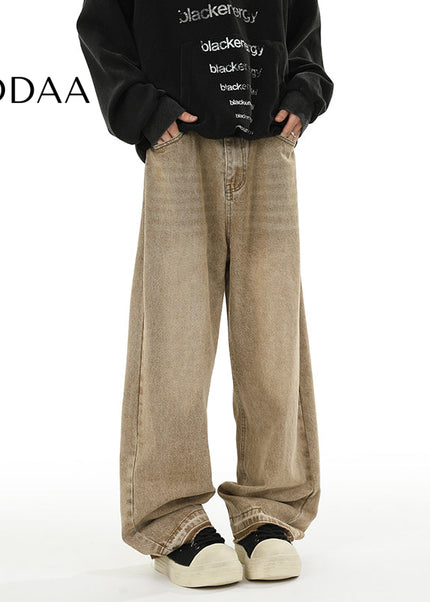 Mud Distressed Loose Fit Straight-Leg Casual Pants - S / Yellow - Unisex Sweatpants