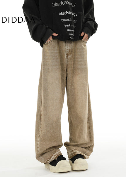 Mud Distressed Loose Fit Straight-Leg Casual Pants - Unisex Sweatpants