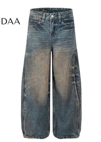 Mud Dyed Distressed Loose Wide Leg Jeans - S / Vintage Blue - Women’s Jeans