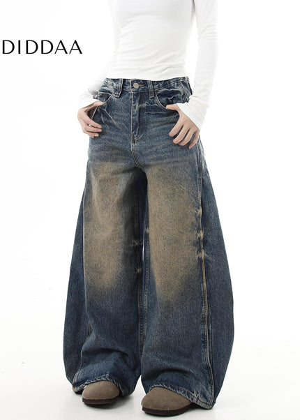 Mud Dyed Distressed Loose Wide Leg Jeans - Women’s Jeans
