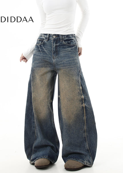 Mud Dyed Distressed Loose Wide Leg Jeans - Women’s Jeans