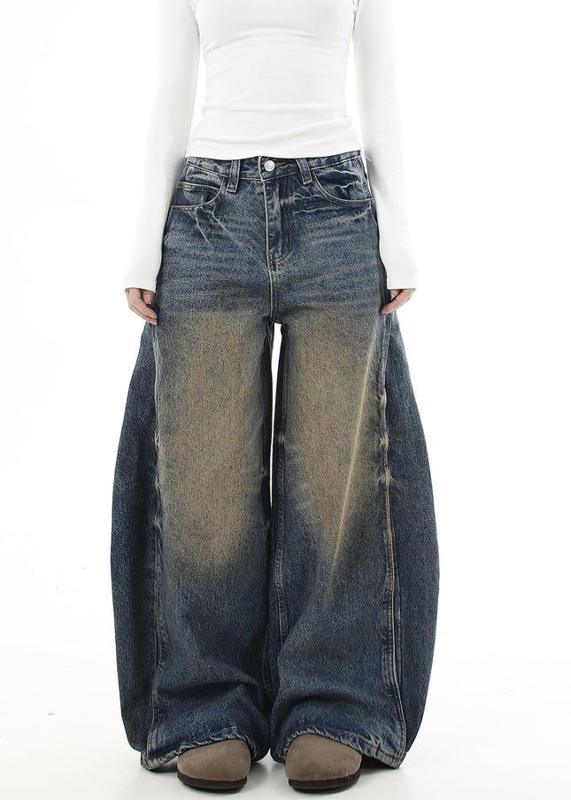 Mud Dyed Distressed Loose Wide Leg Jeans - Women’s Jeans