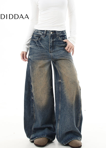 Mud Dyed Distressed Loose Wide Leg Jeans - Women’s Jeans