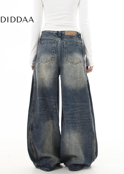 Mud Dyed Distressed Loose Wide Leg Jeans - Women’s Jeans