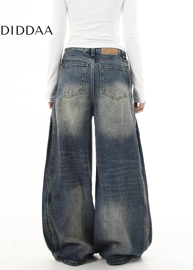 Mud Dyed Distressed Loose Wide Leg Jeans - Women’s Jeans