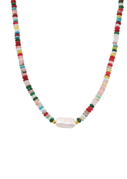 Enigmatic Bohemian abacus beads colored natural stone baroque pearl necklace handmade beaded clavicle necklace women
