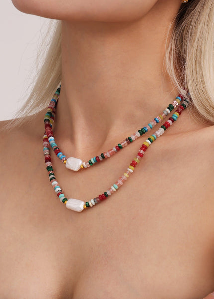 Enigmatic Bohemian abacus beads colored natural stone baroque pearl necklace handmade beaded clavicle necklace women