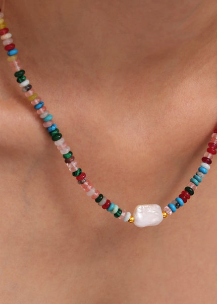 Enigmatic Bohemian abacus beads colored natural stone baroque pearl necklace handmade beaded clavicle necklace women