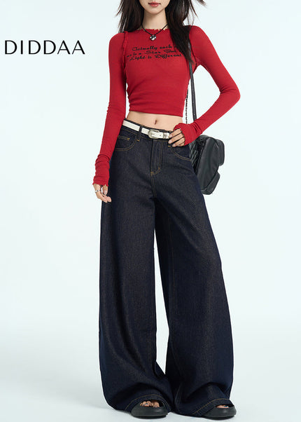 Navy Loose Fit Wide Leg Pants for Small Women - Women’s Jeans