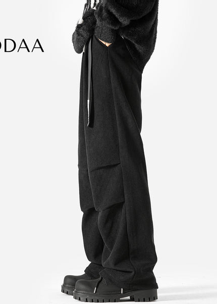 Navy Velvet Thickened Paratrooper Pants for Boys - S / Black - Unisex Sweatpants