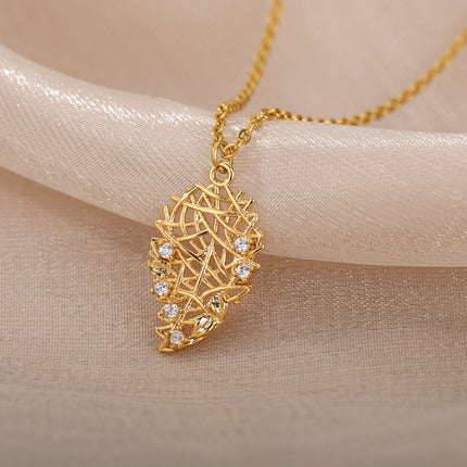 Nested Pendant Necklace | Gold Leaf Zirconia Chain - Gold - Necklaces