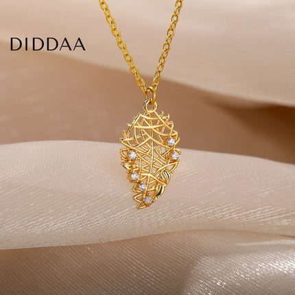 Nested Pendant Necklace | Gold Leaf Zirconia Chain - Necklaces