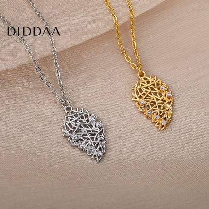 Nested Pendant Necklace | Gold Leaf Zirconia Chain - Silver - Necklaces