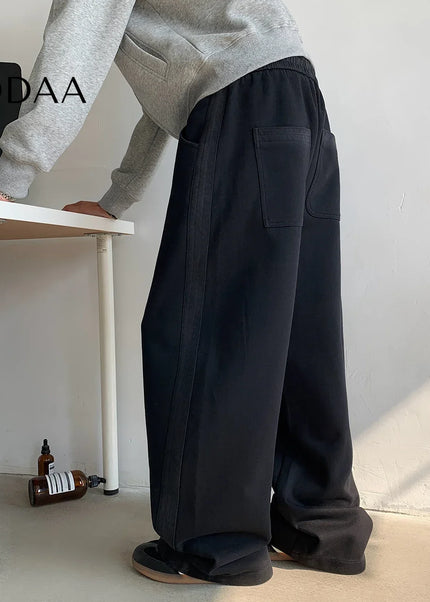 Neutral Tie-dye Side Striped Wide Leg Casual Pants - Black / M - Unisex Sweatpants