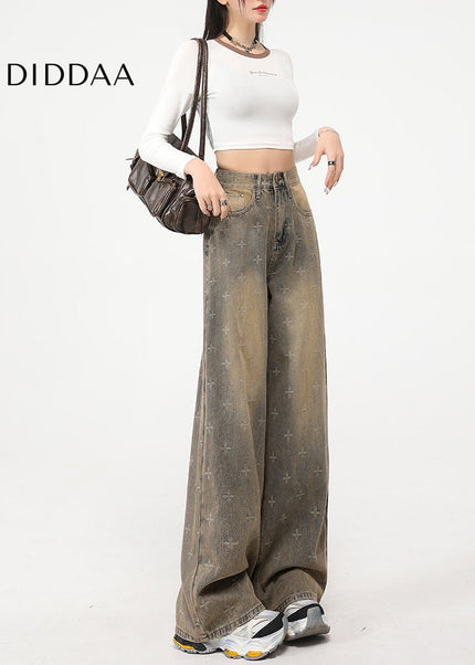 Nostalgic Blue Distressed Draped Wide-Leg Jeans - Women’s Jeans