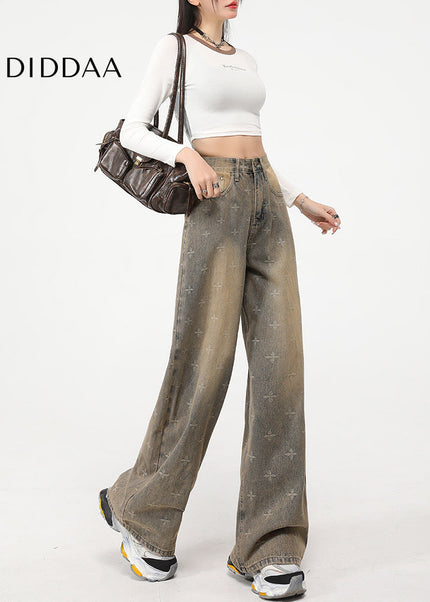 Nostalgic Blue Distressed Draped Wide-Leg Jeans - Women’s Jeans