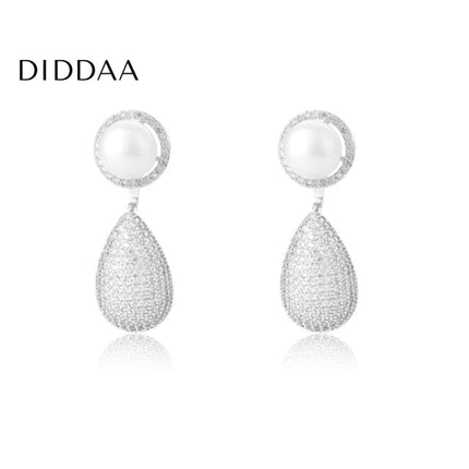 Nouvea Earrings | Gold Zirconia Pearl Luxury Drop Earrings - Silver - Earrings