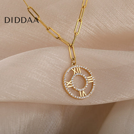 Numeral Pendant Necklace | Gold Roman Numerals Zirconia Chain - Necklaces