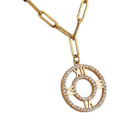 Numeral Pendant Necklace | Gold Roman Numerals Zirconia Chain