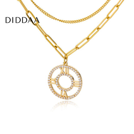 Numeral Pendant Necklace | Gold Roman Numerals Zirconia Chain - Necklaces