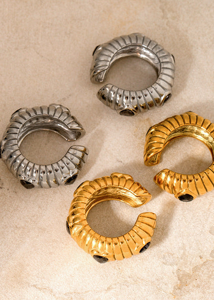 JD designer 18k gold stainless steel inlaid with black zircon bread pattern ear clips do not fade jewelry