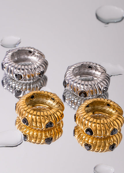 JD designer 18k gold stainless steel inlaid with black zircon bread pattern ear clips do not fade jewelry