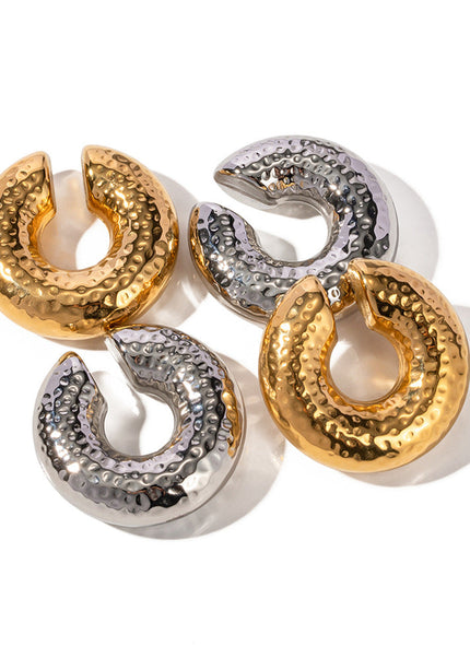 JD designer 18k gold stainless steel inlaid with black zircon bread pattern ear clips do not fade jewelry