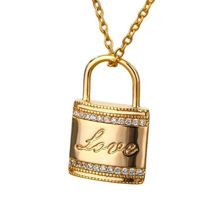Ouvrir Pendant Necklace | Gold Love Lock Zirconia Chain
