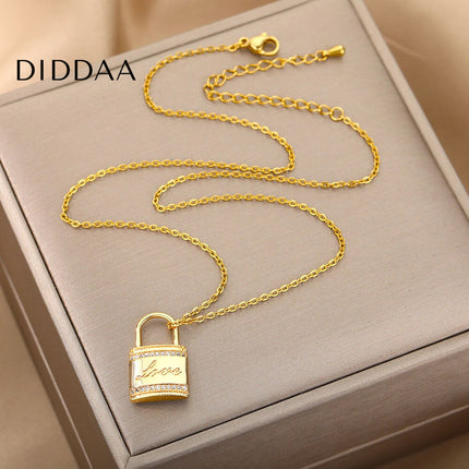 Ouvrir Pendant Necklace | Gold Love Lock Zirconia Chain - Necklaces