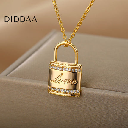 Ouvrir Pendant Necklace | Gold Love Lock Zirconia Chain - Necklaces