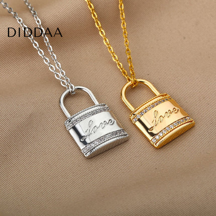 Ouvrir Pendant Necklace | Gold Love Lock Zirconia Chain - Silver - Necklaces