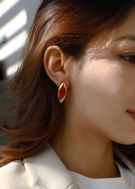 Jieding European and American stainless steel red agate earrings light luxury high-end earrings niche earrings titanium steel jewelry cross-border