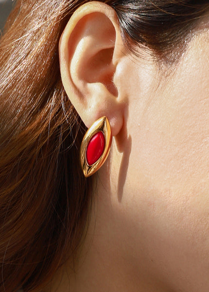 Jieding European and American stainless steel red agate earrings light luxury high-end earrings niche earrings titanium steel jewelry cross-border